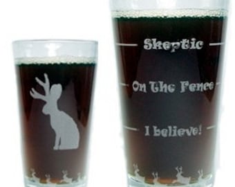 Jackalope Drink 'Till You Believe - Engraved Beer Glass - 16 oz - Permanently Etched 360 Degrees around Glass - Fun & Unique Gift!