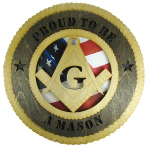 Freemasons Proud to Be a Mason Laser Cut Wall Plaque with American Flag - May be Personalized or Customized
