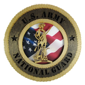 Army National Guard Laser Cut Military Wall Plaque with American Flag - May be Personalized or Customized