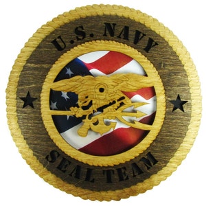 Navy Seal Team Laser Cut Military Wall Plaque with American Flag - Personalize It!