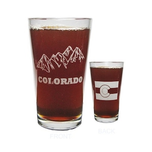 Colorado Mountains with Colorado Flag Engraved Beer Pint Glass - 16 oz - Fun & Unique Gift!