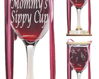 Mommy's Sippy Cup Stemmed Wine Glass with Charm and Presentation