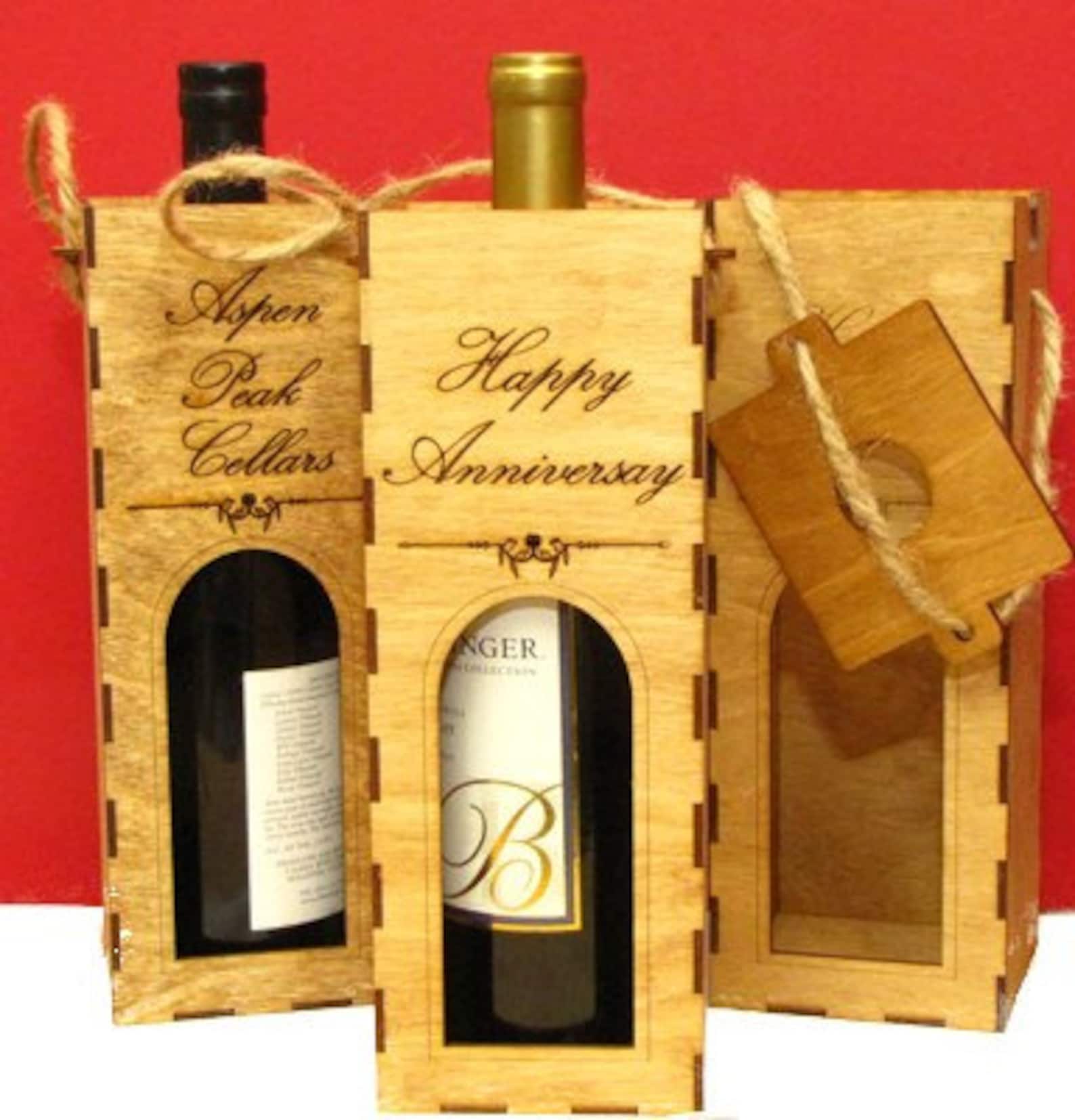 Wine Bottle Gift Box Tote Laser Engraved Etsy