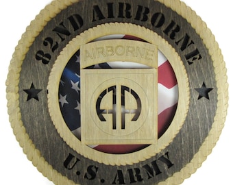 Army 82nd Airborne Laser Cut Military Wall Plaque with American Flag - May be Personalized