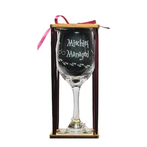 Mischief Managed Wine Glass Permanently Engraved 360 Degrees Around Glass