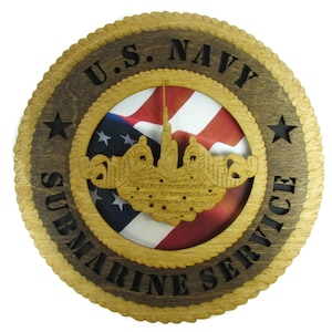 Navy Submarine Service Laser Cut Military Wall Plaque with American Flag - Personalize It!