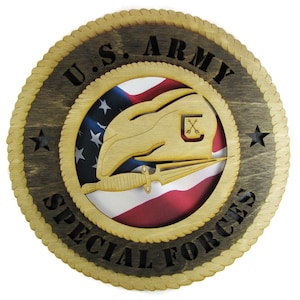 Army Special Forces Laser Cut Military Wall Plaque with American Flag - Personalize It!