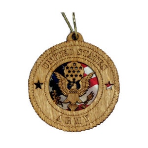 Army Laser Cut Ornament with American Flag Background - May be Personalized