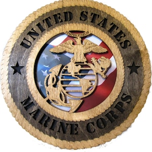 70s アメリカ製　USMC　置物 Rustic Pine Wood US Marine EGA Flag - Handmade Military Wall