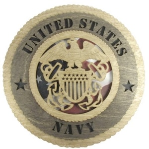Navy Laser Cut Military Wall Plaque with American Flag - Personalize It!