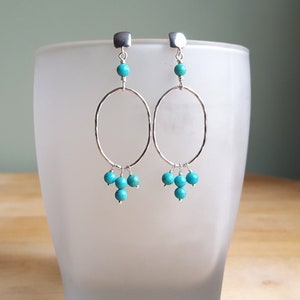 Sterling Silver Circle Drop Earrings with Turquoise Dangle Statement Earrings, Square Post Studs Boho Minimalist Jewelry Handmade Life Bijou