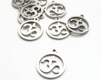 Stainless Steel Ohm Charm Pendants, Yoga Jewelry, Set of 5 (15x17mm)