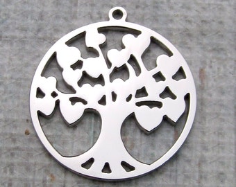 Tree of Life Pendant, Stainless Steel Stampable Heart Tree Pendant 30x34x2mm Large Tree Charm Family Tree Pendant Tree of Life (123)