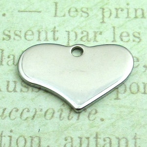 Heart Tag, Stainless Steel Heart Pendant, Set of 5 Silver Heart 19x12x1.4mm Medium Heart Charm Stampable Heart 049 image 2