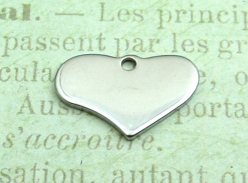 Heart Tag, Stainless Steel Heart Pendant, Set of 5 Silver Heart 19x12x1.4mm Medium Heart Charm Stampable Heart 049 image 2