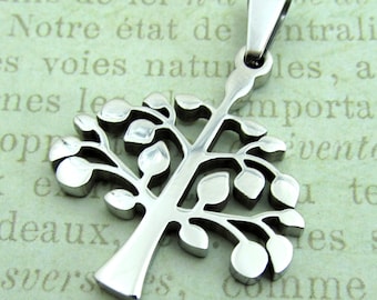 Silver Tree of Life Pendant, Stainless Steel Stampable Pendant SST Findings 30x26x3mm Medium Tree Charm Family Tree Pendant (036)