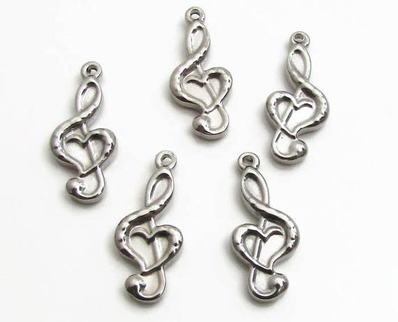 Treble Clef Heart Charm Stainless Steel Music Note Set of 5 | Etsy