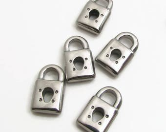 Stainless Steel Lock Charm, Stainless Steel Lock Pendant, Set of 5 SST Findings 16.5x10x4mm Lock Charm Medium size