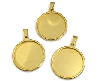 25mm Gold Pendant Tray Setting, 25mm Pendant Tray, Blank Pendant Tray, Stainless Steel Bezel Tray, 25mm Round Bezel Cabochon Setting (200)