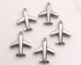 Silver Airplane Charm, Stainless Steel Jewelry Charm, Set of 5 SST Findings 16x19x4mm, Airplane Charm, Aviation Charm