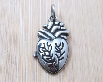 Heart Charm, Anatomical Heart Stainless Steel Pendant SST Findings 34.6x16mm, Stainless Steel Anatomical Heart Charm