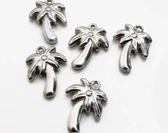 Stainless Steel Palm Tree Charm Set, Tropical Jewelry Making (5 Pcs)