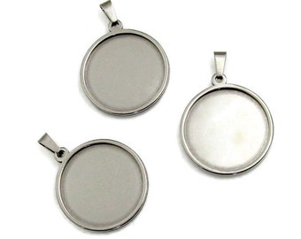 1 Inch Pendant Tray Setting - 25mm Pendant Tray - Blank Pendant Tray - Stainless Steel Bezel Tray - 25mm Round Bezel Cabochon Setting (125)