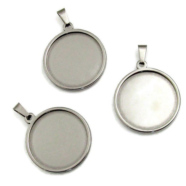 1 Inch Pendant Tray Setting - 25mm Pendant Tray - Blank Pendant Tray - Stainless Steel Bezel Tray - 25mm Round Bezel Cabochon Setting (125)