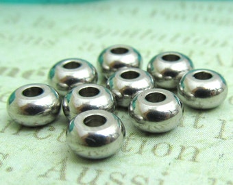 5mm Bead Stainless Steel Bead, Set of 10 Findings 5x3mm Seamless Beads Rondelle Spacer Beads Oval Bead Silver Spacer Bead Large Hole (047)