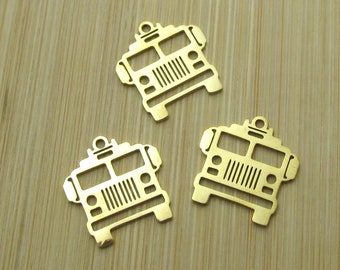 School Bus Charm, Jewelry Charm, Stainless Steel Bus Driver Pendant, Gold Plated Stainless Steel Charm, Teacher Charm, Set of 3 16.5x16mm