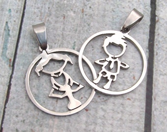 Kid Charms - Stainless Steel Girl Pendant Boy Pendant - SST Findings  25.4mm Stainless Steel Child Pendant (079)