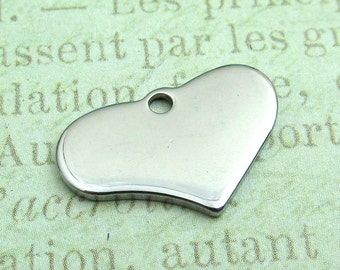 Heart Tag, Stainless Steel Heart Pendant, Set of 5 Silver Heart 19x12x1.4mm Medium Heart Charm Stampable Heart (049)