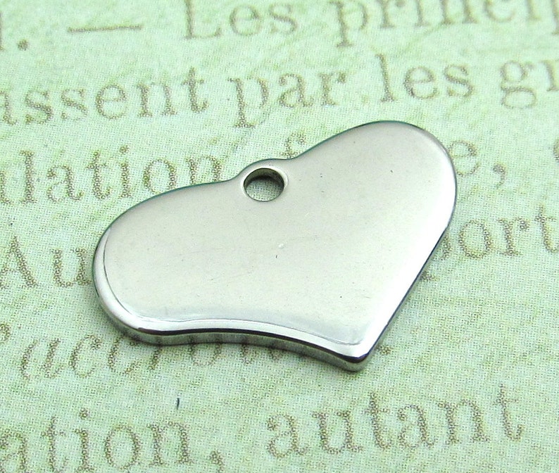 Heart Tag, Stainless Steel Heart Pendant, Set of 5 Silver Heart 19x12x1.4mm Medium Heart Charm Stampable Heart 049 image 1