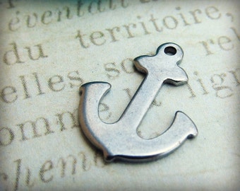 Stainless Steel Anchor Charm, Stainless Steel Jewelry Pendant, Set of 10 SST Findings 16x13x1mm Small Anchor Charm (017)