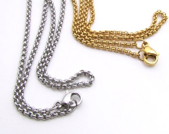 2mm Rolo Chain, Stainless Steel Chain with Lobster Clasp, Finished Necklace 2mm chain - Stainless Steel Rolo Chain, Gold or Silver (143)