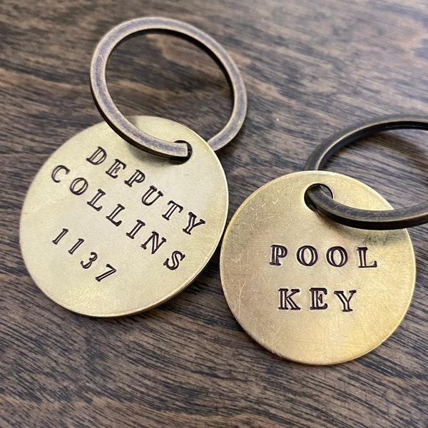 Custom Text Key Tags Labels - Mark Your Keys & Belongings - Label Tag Anything - Gold Colored Brass Key Fob Keychain - Personalized