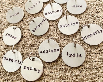 Minimalist Name Tag Personalized Keychain | Hand-Stamped Metal Tags | Label Your Keys, Bags, Purse, Sports Bag, Lunchbox