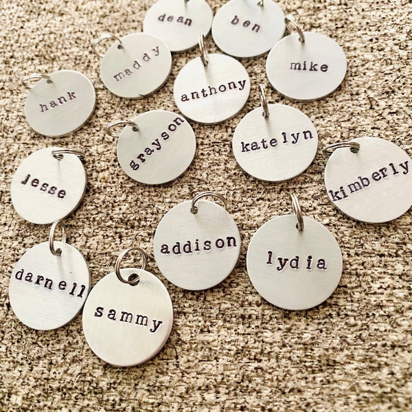 Minimalist Name Tag Personalized Keychain | Hand-Stamped Metal Tags | Label Your Keys, Bags, Purse, Sports Bag, Lunchbox