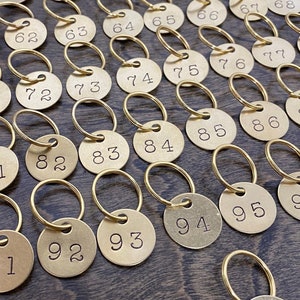1-100 Brass Number Tags, High visibility, Large Number, for Lockers, Keys, Organization, Restaurant Takeout Order Tags, Hotel Rooms, Decor