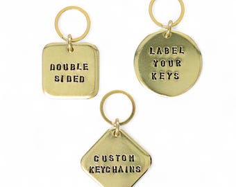 THICK Customizable Keychains - Double-Sided Option - Highest Quality - Hand-Stamped Metal - Heavy Duty 100% Brass Construction - Personalize