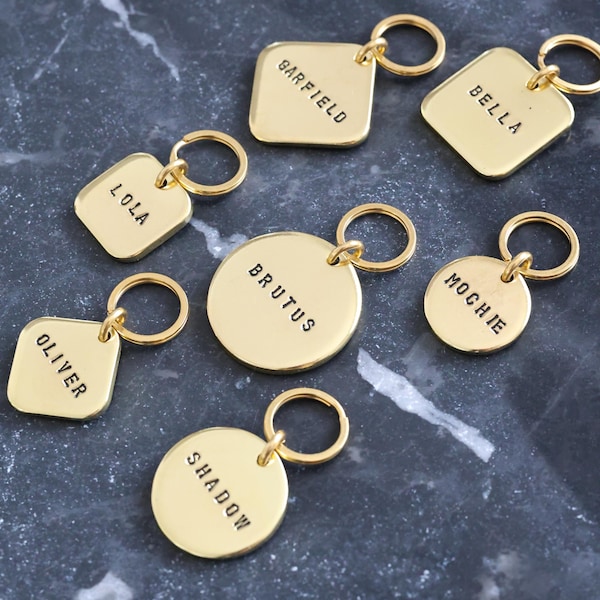 THICK Pet ID Name Tags - Highest Quality - Custom Hand-Stamped - Heavy Duty 100% Brass Construction Customizable - Dog Cat Puppy Kitten