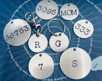 Large Letter & Number Tags - 3 Sizes - Aluminum Silver Color - Hand Stamped - Customizable Keychain - Initials - Decorative Metal Labels