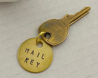 Mail Key Mailbox Number # Keychain | PO Box | Customizable Hand-Stamped Brass Metal Tag | Label Your Keys | Round Circle | 1 inch