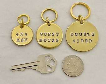 Thick Double Sided Brass Key Tag Labels - Any Custom Text - Super Quality - Mark Your Keys & Belongings - Gold Colored Keychain Fobs