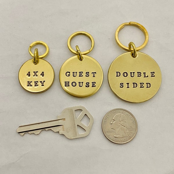 Thick Double Sided Brass Key Tag Labels - Any Custom Text - Super Quality - Mark Your Keys & Belongings - Gold Colored Keychain Fobs
