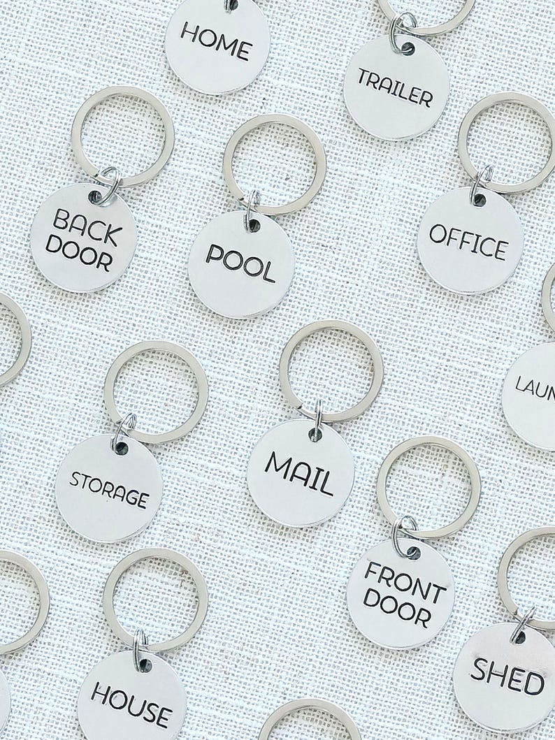 Key Chain Label Metal Key Label Keychains - Silver-colored Aluminum Metal Tag - Hand-stamped ...