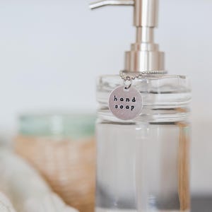 4 Stück Seifen Etiketten Handteller Lotion Mundwasser Spender Set | Handgestempelte Tags | Gäste Badezimmer Küche Organisation | Einweihungsgeschenk