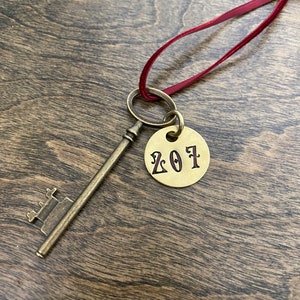 Decorative Key with Custom Number | Antique Style Brass Skeleton Key | Large Number Labels - Hand-Stamped 1-5 Digits | address, date, year