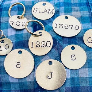 Large Letter & Number Tags - 3 Sizes - Brass Gold Color - Hand Punched Stamped - Customizable Keychain - Initials - Decorative Metal Labels