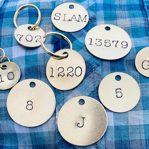 Large Letter & Number Tags - 3 Sizes - Brass Gold Color - Hand Punched Stamped - Customizable Keychain - Initials - Decorative Metal Labels